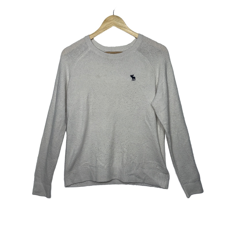 Abercrombie & Fitch Gray Ribbed Knit Logo Long Sleeve Crew Neck Sweater Size L